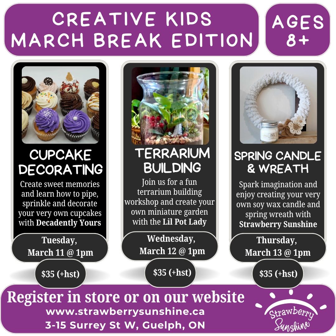 cupcakes cupcake decorating cake decorating kids march break kids crafts kids diy march break kids activities near me march break near me guelph downtown guelph kids candle making terrarium building kids terrarium workshop terrariums for kids terrariums near me soy wax candles soy wax candles near me candles near me candles guelph soy candles guelph soy candles 